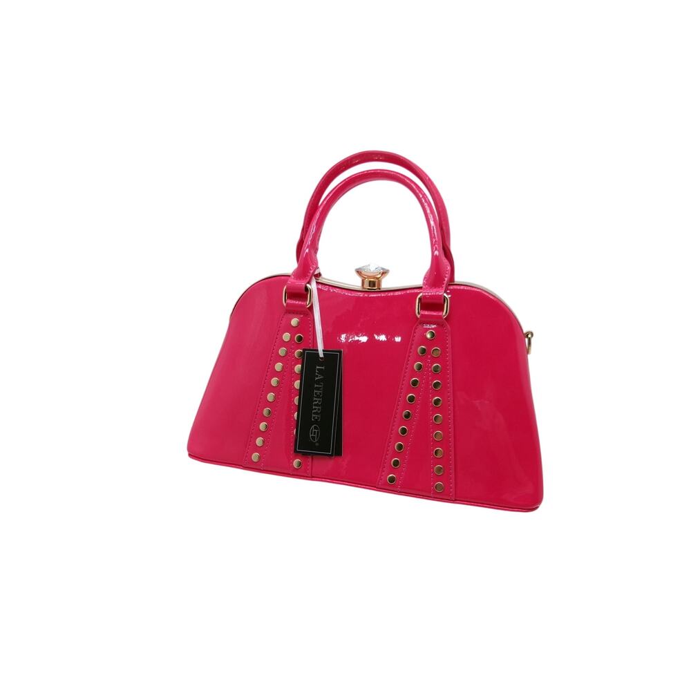 Chic Fuchsia Patent Leather Rhinestone Handbag - Elegant Top Handle Purse